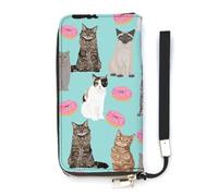 Cat and Donuts Slim Wallet for Women Long Purse Cute Clutch Wristlet Handbag Card Holders