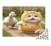 Cat And Duck Running Jigsaw Puzzle 1000 Piece Recycled Paper for Adults Adult Jigsaws Fun Family Game Fun Home Present Great Gift for Kids Age 12 Years Up 52x38cm/1000pcs