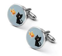 Cat And Fish Men's Cufflinks Classic Alloy Cuff Link Fashion Shirt Accessories for Business Party Wedding 1.7cm