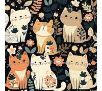 Cat and Floral Wallpaper,44 x 600cm Animal Wallpaper Colorful Cute Boho Cats Forest Flowers Orange Beige Green Leaf Peel and Stick Wall paper Self Adhesive Furniture Wrap for Living Room,Bathroom