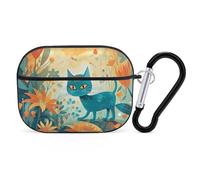 Cat and Flower Airpod Pro Case AirPods 2 Case for Women Hard Shell Protective Cover with Carabiner Keychain Compatible with AirPods Case 2nd 1st Generation, Front LED Visible Black