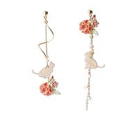 Cat And Flower Dangle Earrings Cat Drop Asymmetrical Earrings For Women Heart Name Earrings (Gold, One Size)