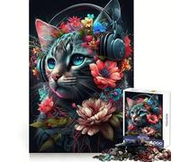 Cat And Flower Neon Jigsaw Puzzles 1000 Pieces for Adults Brain Stimulation Leisurely Pursuit Premium Cut Nice Gift (50x75cm)