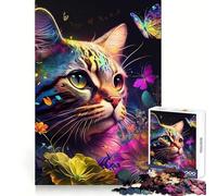 Cat And Flower Neon Jigsaw Puzzles for Adults 1000 Creative Think Leisurely Pursuit Tight Fit Lovely Gift (50x75cm)