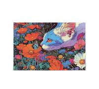 Cat and Flowers Bright Colors Puzzles for Adults Challenging and Educational Masterpieces Puzzle 500 Piecing