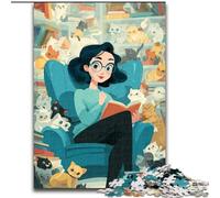 Cat And Girl Reading 1000 Piece Jigsaw Puzzles for Teenagers, Pattern Assembly Fun at Home Activities, Birthday Present,Travel Gifts (size 50x75cm)