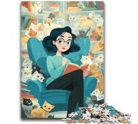 Cat And Girl Reading Adult Jigsaw Puzzles 2000 Pieces,Family Game Stress Reliever Difficult Challenge Artists Collection,Fine Art (70X100cm)