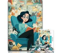 Cat And Girl Reading Jigsaw Puzzles for Teenagers 2000 Jigsaws,Educational Game Challenge Toy Wall Decoration Unique Birthday And Xmas Gifts 70x100cm