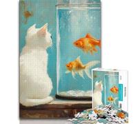 Cat And Goldfish 1000 Piece Jigsaw Puzzle for Adults And Teenagers,Decompressing Intellectual Educational Toy Secret Santa Gifts (38x26cm)