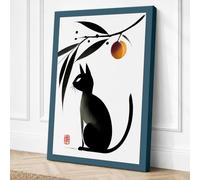 Cat and Hanging Fruit Japandi Canvas Wall Art Print 36x24 Inch
