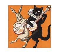 Cat And Hare With Banjos Large Wall Art Poster Print Thick Paper 24X24 Inch