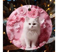 Cat and Heart Ceramic Christmas Ornaments - 1 Pcs Rustic Round Xma Tree Decor with Hanging String, Personalized Vintage Double-Sided Holiday Party Decorations for Xmas Gifts