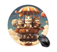 Cat and Hot Air Balloon Mouse Pad - Ultra Thin, 7.8 Inch Round Mousepad with Non-Slip Rubber Base, Waterproof Mouse Mat for Office, Gaming