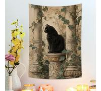 Cat and Ivy Tapestry, Vintage Beige Decorative Wall Hanging, Autumn Aesthetic Tapestries for Living Room, Bedroom, Home Decor 30x40 Inch