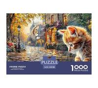 Cat And Lion 1000 Piece Jigsaw Puzzles for School-Aged Cat Canal Children Recycled Cardboard Challenging Puzzle Games 52x38cm/1000pcs