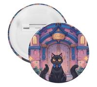 Cat And Magic Castle Gate Badge Metal Round Pins, Lightweight Brooch for Backpack, Fashion Button Pins Badge for Shirts, Jackets, Shawl Coat, Unisex, 12PCS, Tinplate, metal round pins