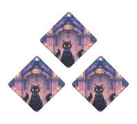Cat And Magic Castle Gate Car Air Freshener, 3 Pcs Rhombus Hanging Air Freshener Cards, Long Lasting Fragrance Scented Cards for Car, Home, Office White-style