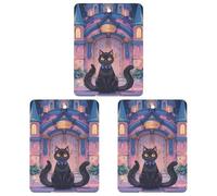 Cat And Magic Castle Gate Car Air Freshener, 3 Pcs Square Hanging Air Freshener Cards, Long Lasting Fragrance Scented Cards for Car, Home, Office Gray-style