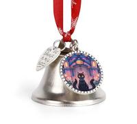Cat and Magic Castle Gate Christmas Bells Ornaments, Hanging Iron Jingles Decoration - Elegant Jingle Bell Ornament for Tree, Home, Festive Decor