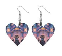 Cat And Magic Castle Gate Wooden Earrings for Women, Vintage Elegant Wood Jewelry, Lightweight Earrings for Wedding, Party, Everyday Jewelry Gift, Apricot shaped, Wood, wood