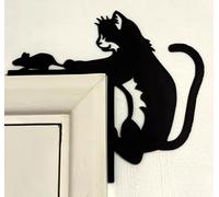 Cat and Mouse Door Corner Decoration, Black Silhouette 3D Printed Door Frame Accent, Whimsical Door Topper for Cat Lovers