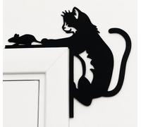 Cat and Mouse Door Corner Decoration, Black Silhouette 3D Printed Frame Accent, Whimsical Door Topper for Cat Lovers