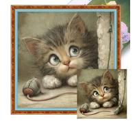 Cat and Mouse Full 11CT DIY Stamped Cross Stitch Kit 40x40cm for Home Wall Decor