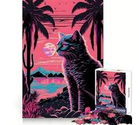 Cat And Nature Retrowave 1000 Piece Jigsaw Puzzles for Teenagers Jigsaw Think Training Stress Free Fun Defined Edges Holiday Present (50x75cm)