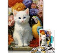 Cat And Parrot Jigsaw Puzzles for Adults 1000,Staycation Kill Time Every Piece Is Unique - Challenging Family Fun Game (75x50cm)