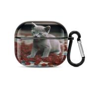 Cat and Petals Bluetooth Earbuds Case Cover Full Body Shockproof Protection Hard Case Support Wireless Charging with Keychain Personalized Gift for AirPods 3
