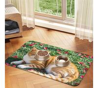 Cat and Petals Dog Food Mats for Floors, 12x18 Inch Non-Slip Super Absorbent Pet Food Mat, Dishwasher Dog Mat for Food and Water, Cute Rubber Quick Dry Pet Feeding Mat for Dogs Puppy Cats