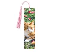 Cat and Petals Wooden Bookmarks 5pcs with Pink Tassels Handmade Double-Sided Printed Book Marks Page Markers Book Accessories Gift for Book Lovers Women Men