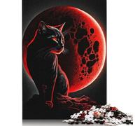 Cat And Red Moon 500 Piece Jigsaw Puzzle for Adult Toy Intellectual Game Educational Game for Adult Stress Relief Home Decoration 500pcs (52x38cm)