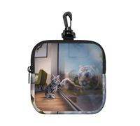Cat and Reflection Tiger Animal Square Zipper Pouch with All-Over Print,Waterproof Rubber-Fabric, Lightweight Durable Small Organizer Bag for Coins, Cards, Keys