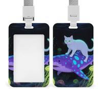 Cat and Shark Badge Holder with Lanyards Retractable Vertical Plastic Id Badge Holder Name Key Card Holders Case for Teacher Nurse Doctor Office Gift for Coworkers