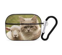 Cat and Sheep Airpod Pro Case AirPods 2 Case for Women Hard Shell Protective Cover with Carabiner Keychain Compatible with AirPods Case 2nd 1st Generation, Front LED Visible Black