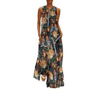 Cat and Soldier Women's Sleeveless Maxi Dresses Floral Hem Loose Sundress Fashion Simple Dress with Pockets 5XL