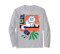 Cat and The Fallen Plant, Funny Feline Art Long Sleeve T-Shirt