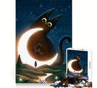 Cat And The Magic Moon Jigsaw Puzzle for Teenagers 1000 Pieces Mind Power Gentle Pastime Uniform Edges Memorable Gift (50x75cm)