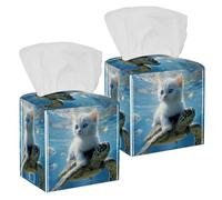 Cat and Turtle Tissue Box Cover, 2 Pack PU Leather Square Facial Tissue Dispenser Box holder for Home Office Car