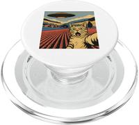 Cat and UFO Retro Design - Funny Alien Invasion PopSockets PopGrip for MagSafe
