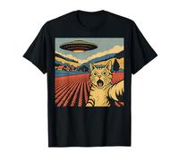 Cat and UFO Retro Design - Funny Alien Invasion T-Shirt