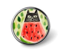 Cat And Watermelon Badge Holder Personalized Metal Button Pin Fashion Round Badge with Pattern Pin DIY Button Badges Exquisite Brooch Crafts Gift Clothes Decorative Pins