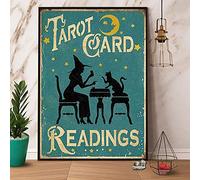 Cat And Witch Tarot Card Reading Garden School Bathroom Plaque Wall Decor Poster Metal Sign 8X12 Inches