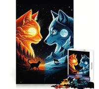 Cat And Wolf Duality Jigsaw Puzzles for Adults 1000 Pieces Cognitive Workout Peaceful Fun No Rough Edges Festive Gift (38x52cm)