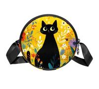Cat and Yellow Wildflower Small Crossbody Bags Wallet Bags with Adjustable Shoulder Strap & Large Capacity for Women