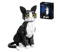 Cat Animal Building Block Set, 801 PCS Creative Cat Model Brick Kit with Cute Black and White Design, DIY Creative Animals Architecture Building Kit