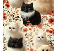 Cat Animal Peel and Stick Wallpaper 3D Printed Flowers Orange for Boys Girls Teen Bedroom Living Room Kitchen Removable Decor Wall Mural Paper 17.3"x393"