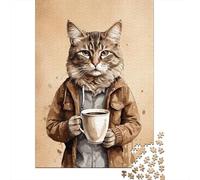 Cat Animals Coffee 1000 Piece Puzzle for Home Entertainment, 52x38cm/1000pcs