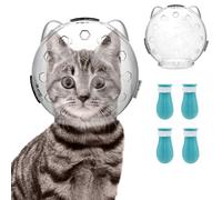 Cat Anti Bite Helmet Cat Bubble Muzzle Transparent Cats Muzzle Helmet Kitten Astronaut Hood Ears Shape Design Cats Space Muzzles with 4 Silicone Paw Shoes for Bath Nail Trimming(Small)